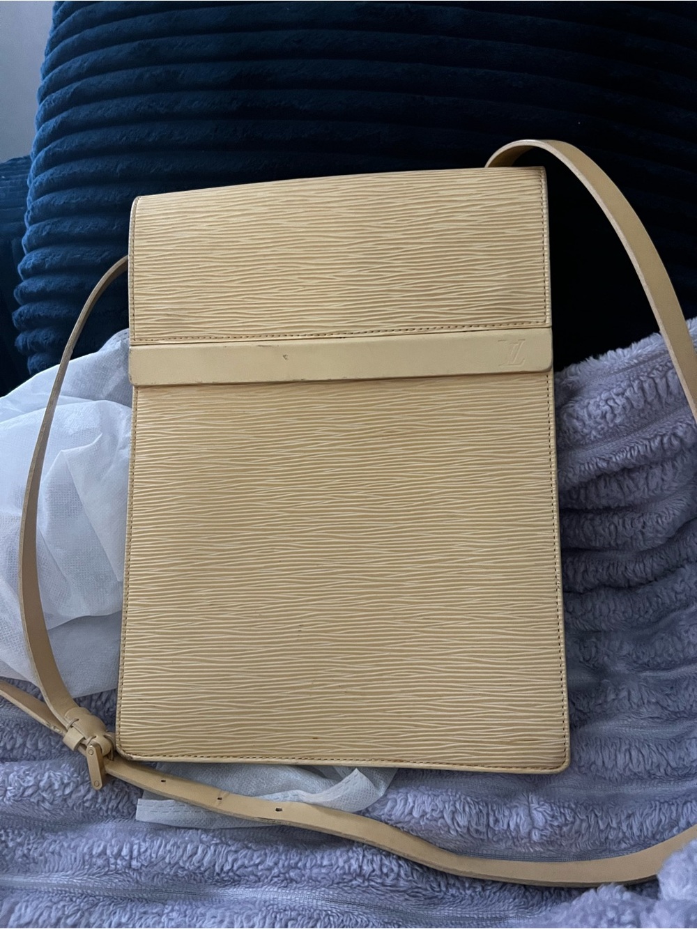 Slim Textured Beige Crossbody Bag